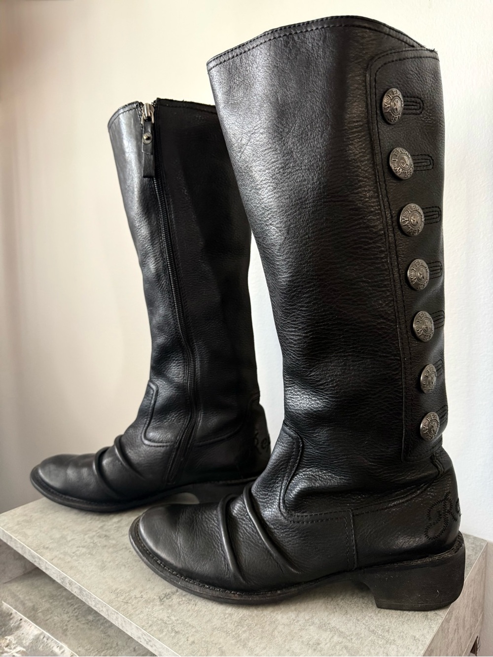 Replay Black Leather Military Style Tall Boots Wmns 8